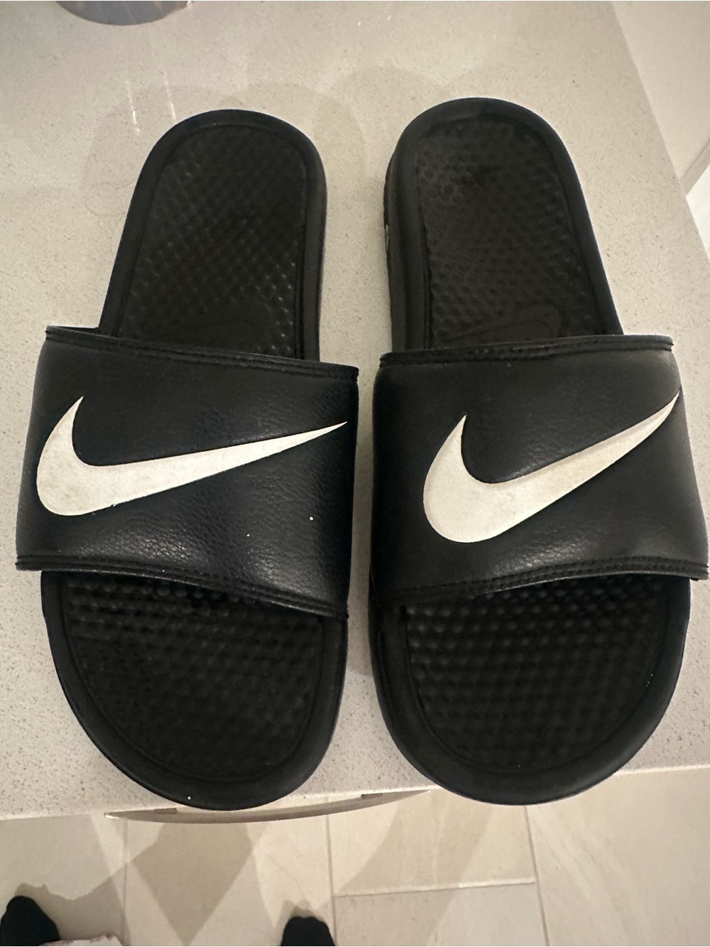 Nike Women's Black Slides with White Swoosh Accent